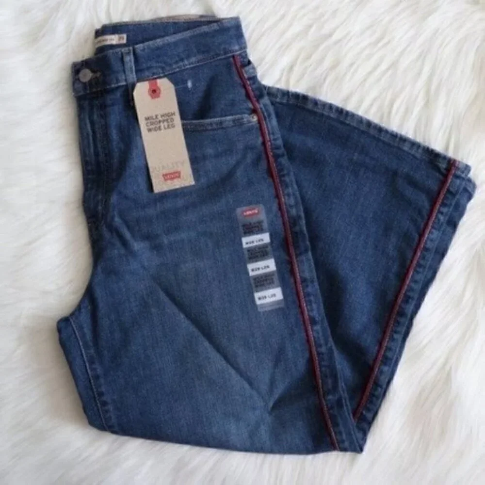 NWT Levis Mile High Rise Blue Wash Wide Leg Cropped Denim Jeans Size 29
